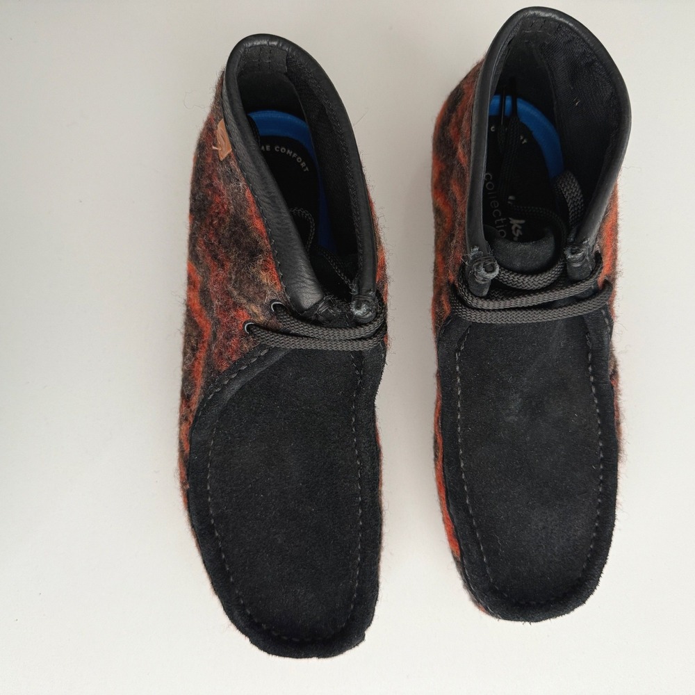 Clarks EUC Chacre Black Orange‎ Combi Wool Wallabee Crepe Sole Boots sz 8 1/2 - Picture 3 of 9